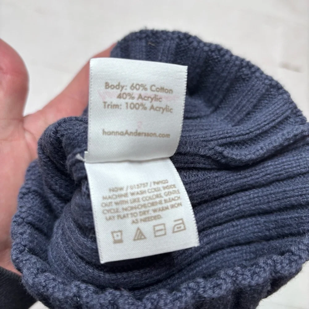 Hanna Andersson Blue Knit Pom Pom Beanie Size Small EUC